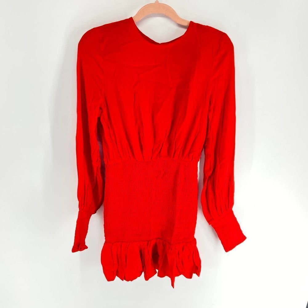 Winter Red Poppy Jasmine Long Sleeve Mini Dress Ruched high neck NWT Womens 4